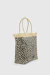 Borsa mare in paglia motivo leopardato | Verde Fashion