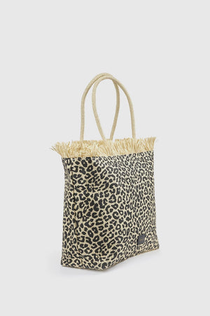 Borsa mare in paglia motivo leopardato | Verde Fashion