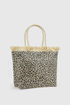 Borsa mare in paglia motivo leopardato | Verde Fashion
