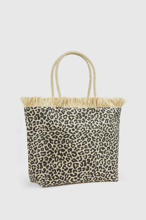 Borsa mare in paglia motivo leopardato | Verde Fashion