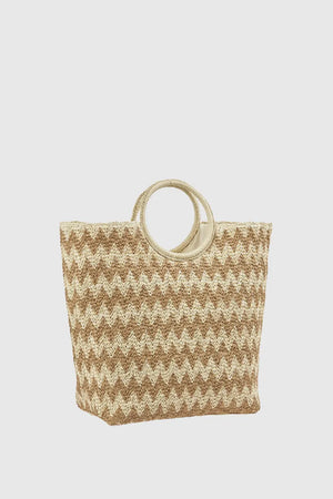 Borsa mare in paglia motivo zig zag | Verde Fashion