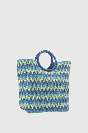 Borsa mare in paglia motivo zig zag | Verde Fashion