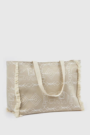 Borsa mare in tessuto stampa etnica | Verde Fashion