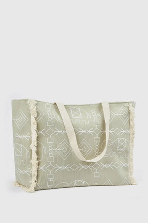 Borsa mare in tessuto stampa etnica | Verde Fashion