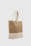 Borsa mare in rafia e tessuto | Verde Fashion