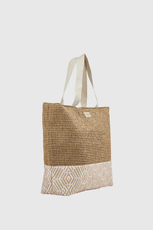 Borsa mare in rafia e tessuto | Verde Fashion