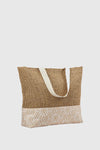 Borsa mare in rafia e tessuto | Verde Fashion