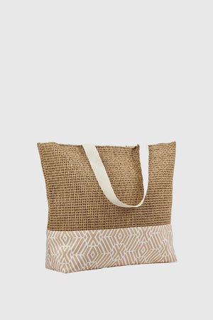 Borsa mare in rafia e tessuto | Verde Fashion