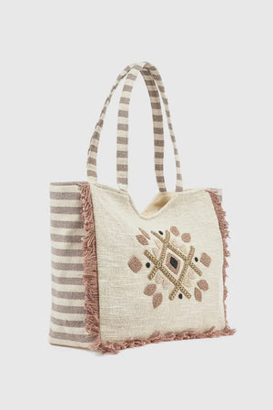Borsa mare in cotone dettaglio centrale | Verde Fashion