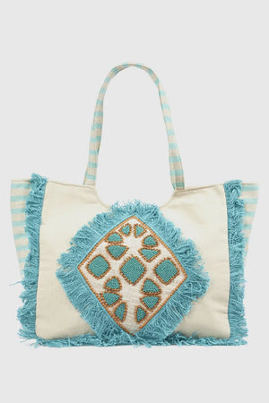Borsa mare in cotone dettaglio centrale | Verde Fashion