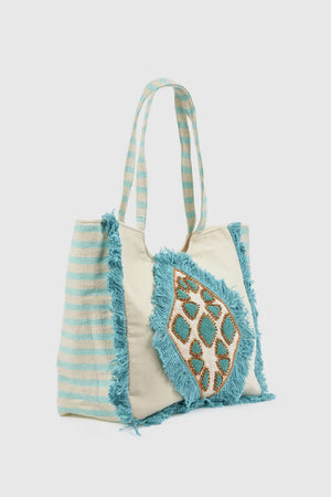 Borsa mare in cotone dettaglio centrale | Verde Fashion
