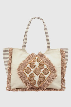 Borsa mare in cotone dettaglio centrale | Verde Fashion
