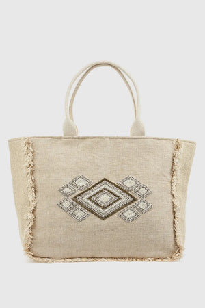 Borsa mare in cotone dettaglio centrale | Verde Fashion
