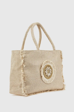 Borsa mare in cotone dettaglio conchiglie | Verde Fashion