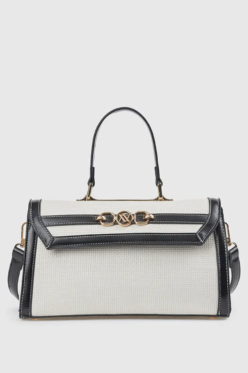 Borsa tote in ecopelle bicolore con patta | Verde Fashion