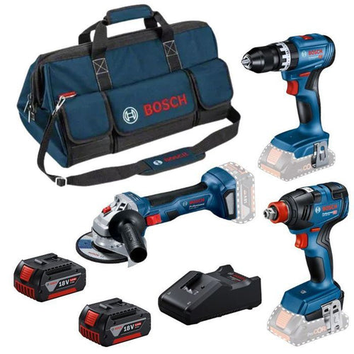 Confezione 3 utensili 18V GSB/GDX/GWS -BOSCH - con 2 batterie 5,5AH - caricabatteria - borsa - 0615990N31