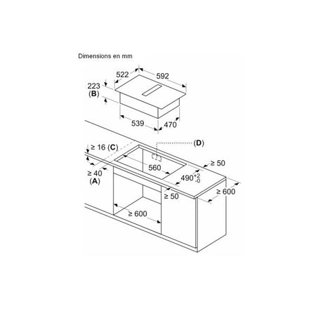 Piano cottura a induzione - BOSCH - 4 fuochi - 52,2 x 59,2 x 22,9 cm - PVS611B16E - Nero