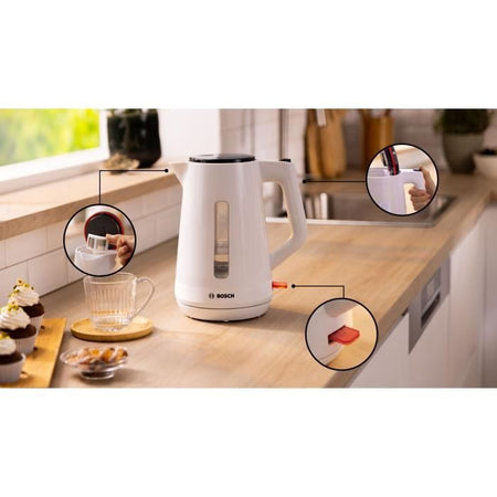 Bollitore - BOSCH - TWK1M121 MyMoment - Bianco - capacità 1,7 L - base ruotabile a 360 - avvolgicavo - 3 dispositivi di sicurezza automatici