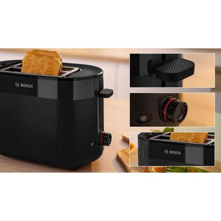 Tostapane - BOSCH - TAT2M123 MyMoment - Nero - 2 fette - centratura automatica del pane - funzioni di scongelamento e riscaldamento