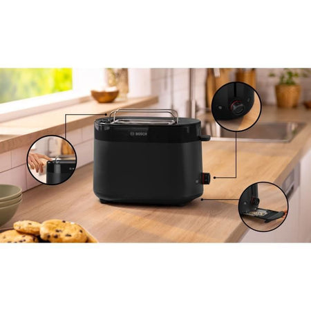 Tostapane - BOSCH - TAT2M123 MyMoment - Nero - 2 fette - centratura automatica del pane - funzioni di scongelamento e riscaldamento