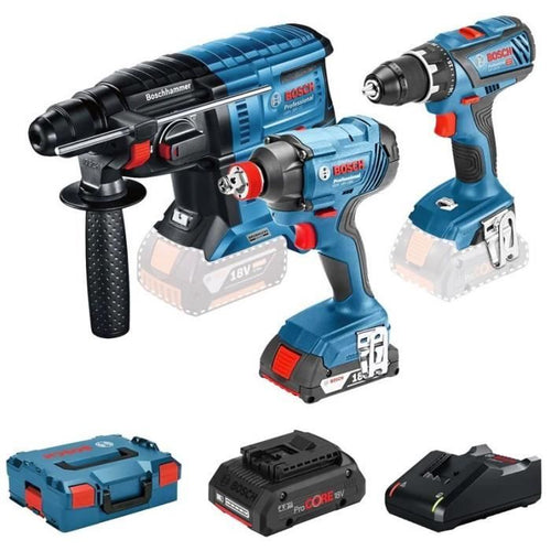 KIT COMBO 3 UTENSILI 18V: GSR 18V-28 + GBH 18V-20 + GDX 18V-180 L