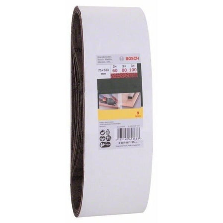 Accessori BOSCH - 9 abrasivi a nastro 74x533 grana60 / 80/100 -