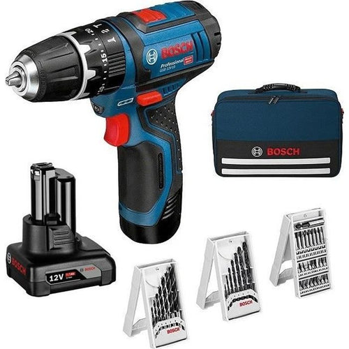 Trapano avvitatore a percussione Bosch Professional GSB 12V-15 + 1 batteria da 2,0 Ah + 1 batteria da 4,0 Ah - 06019B690G