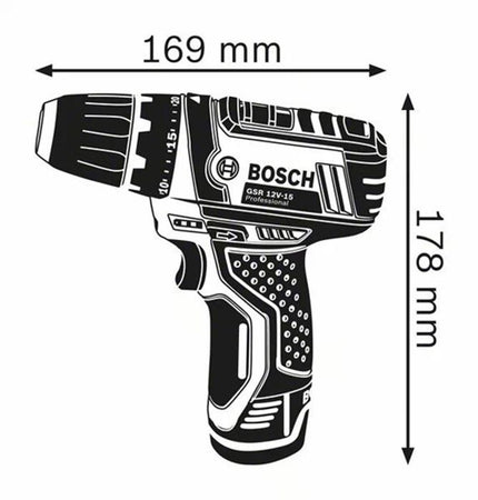 Avvitatore a batteria BOSCH PROFESSIONAL 12V GSR 12V-15, 2 x 2.0Ah + caricatore 1230, in una borsa