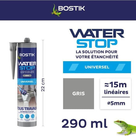 Membrana impermeabilizzante - BOSTIK - Waterstop - Riparazione perdite - Cartuccia da 290 ml - Grigio