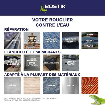 Membrana impermeabilizzante - BOSTIK - Waterstop - Riparazione perdite - Cartuccia da 290 ml - Grigio