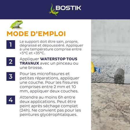 Membrana impermeabilizzante - BOSTIK - Waterstop - Riparazione perdite - Secchio da 14 kg - Grigio