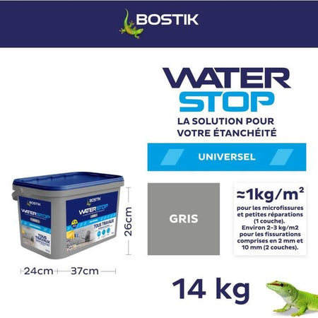 Membrana impermeabilizzante - BOSTIK - Waterstop - Riparazione perdite - Secchio da 14 kg - Grigio