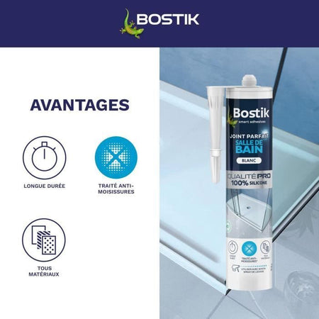 Sigillante per bagno - BOSTIK - Perfect Joint - Impermeabilizzante siliconico - Antimuffa - Bianco - 280 ml