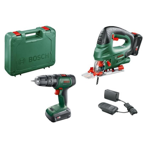 Trapano a percussione Universal Impact 18V + seghetto alternativo BOSCH PST 18 + 2 batterie da 2,0 Ah + caricabatteria + valigetta 06039D410B