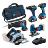 Confezione da 5 utensili: GSR 18V-55 + GST 18V-125 S + GKS 18V-57-2 + GSA 18V-28 + GDX 18V-200 + 3 batterie 4.0Ah + GAL 18V-40 + borsa L