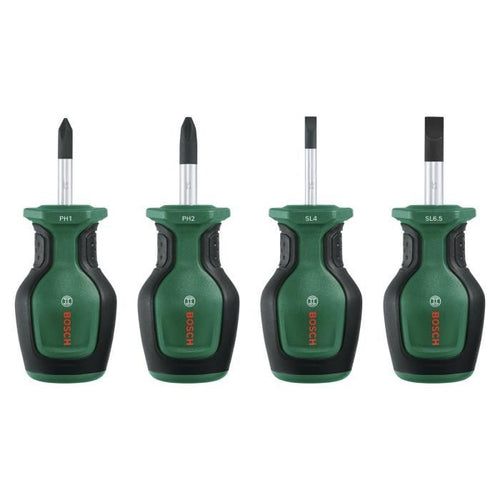 Bosch Set di 4 cacciaviti corti (compatti per avvitare in spazi ristretti, punta magnetica)