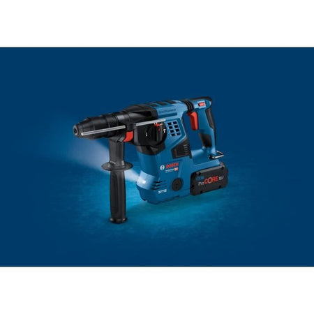 Martello perforatore Bosch Professional GBH 18V-28CF con aspiratore GDE 18V-16, 2 batterie ProCore 8.0Ah, caricabatterie, in Lboxx -