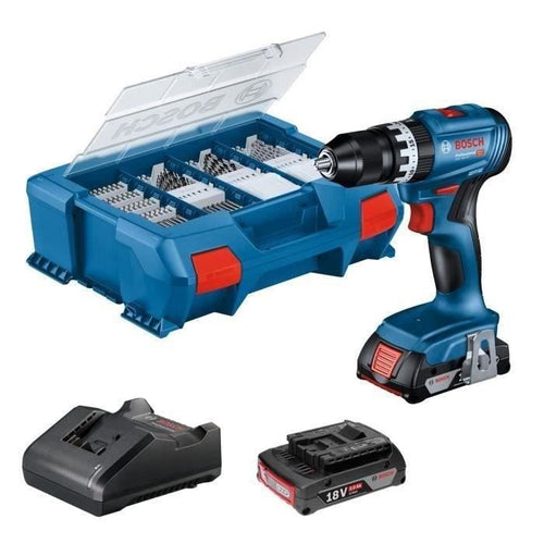 Draccusio Drill Bosch Professional GSB 18V-45 +2 2.0AH batterie + Gal 18V-20 Caricatore, L-Case Pick & Click, 82pcs.