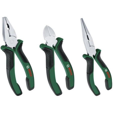 Bosch Home and Garden - Set di 3 pinze (universali, a becco lungo, taglio diagonale, resistenti, ergonomiche)