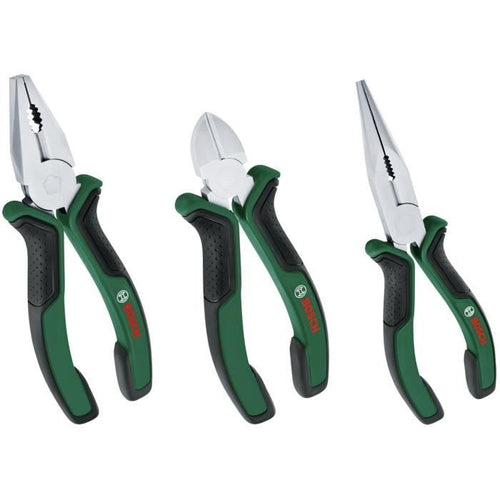 Bosch Home and Garden - Set di 3 pinze (universali, a becco lungo, taglio diagonale, resistenti, ergonomiche)