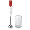 Frullatore a immersione BOSCH - 450 Watt - Frullatore a immersione in acciaio inossidabile - 4 lame affilate - 2 velocità - Ciotola graduata 600 ml - bianco / rosso