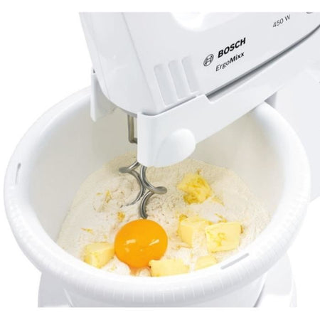 Impastatrice ErgoMixx 450 W - BOSCH MFQ36400 bianco/grigio - 5 velocità + turbo - 2 fruste inox - 2 ganci impastatori inox -