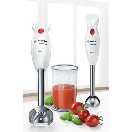 BOSCH MSM24100 - Frullatore a immersione CleverMixx - 400W - Piedino rimovibile in acciaio inossidabile - 1 velocità - Ciotola del frullatore - Bianco