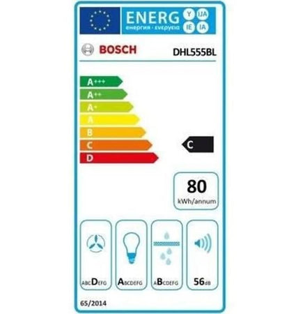 BOSCH DHL555BL Unità filtro 650 m3 / H - 50 cm - Classe C 79,8 kWh / anno - Scarico o riciclaggio con filtro al carbone DH - Metallo