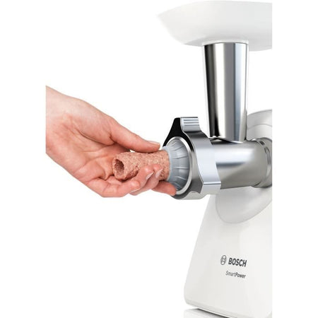 Tritacarne SmartPower - BOSCH - MFW2520W - 2 griglie di macinazione - Insaccatrice - Bianco