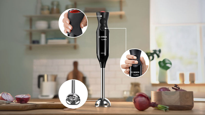 Frullatore a immersione - BOSCH - MS6CB6110 ErgoMixx - 1000 W - 12 velocità + turbo - Caraffa frullatore - Nero
