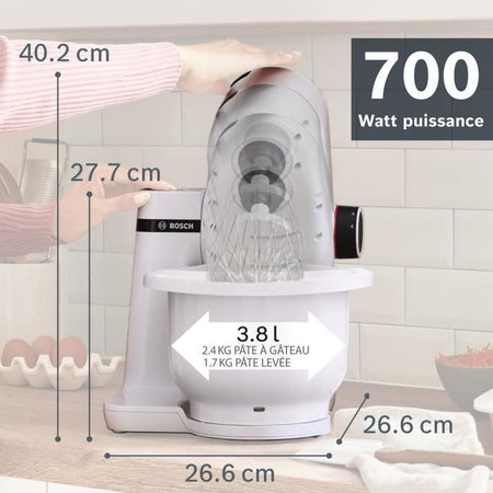 Robot da cucina BOSCH Serie 2 MUMS2AW21 - 700 W - 4 velocità - 3,8 L - 3 dischi - Tritacarne - Bianco