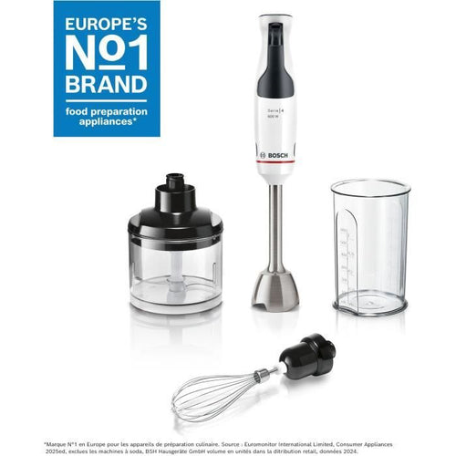 Frullatore a immersione - BOSCH - MSM4W221 - 600 W - 4 lame affilate - Ciotola - Mini tritatutto - Frusta - Ingranaggio in ceramica