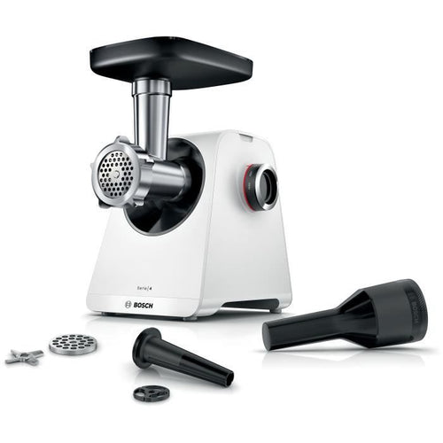 Tritacarne - BOSCH - MFWS420W Serie 4 - Bianco - 500 W - motore bloccato 1900 W - 2,5 kg/min - 2 velocità - 2 griglie di macinazione