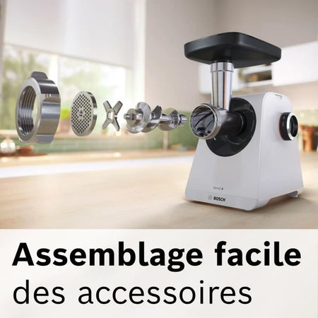 Tritacarne - BOSCH - MFWS420W Serie 4 - Bianco - 500 W - motore bloccato 1900 W - 2,5 kg/min - 2 velocità - 2 griglie di macinazione